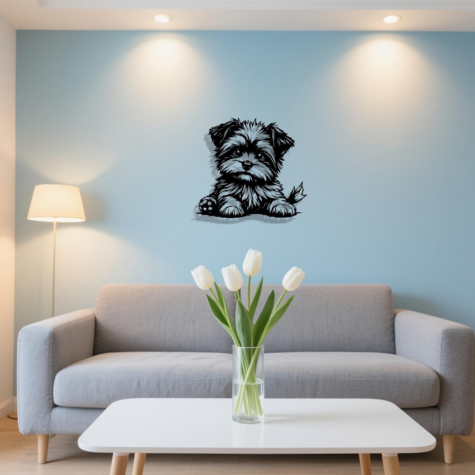 Generico Decoración de pared abstracta contemporánea de Metal con diseño de Yorkshire Terrier de dibujos animados - Hierro Retro Resistente a la Sal para interiores y exteriores, hogar