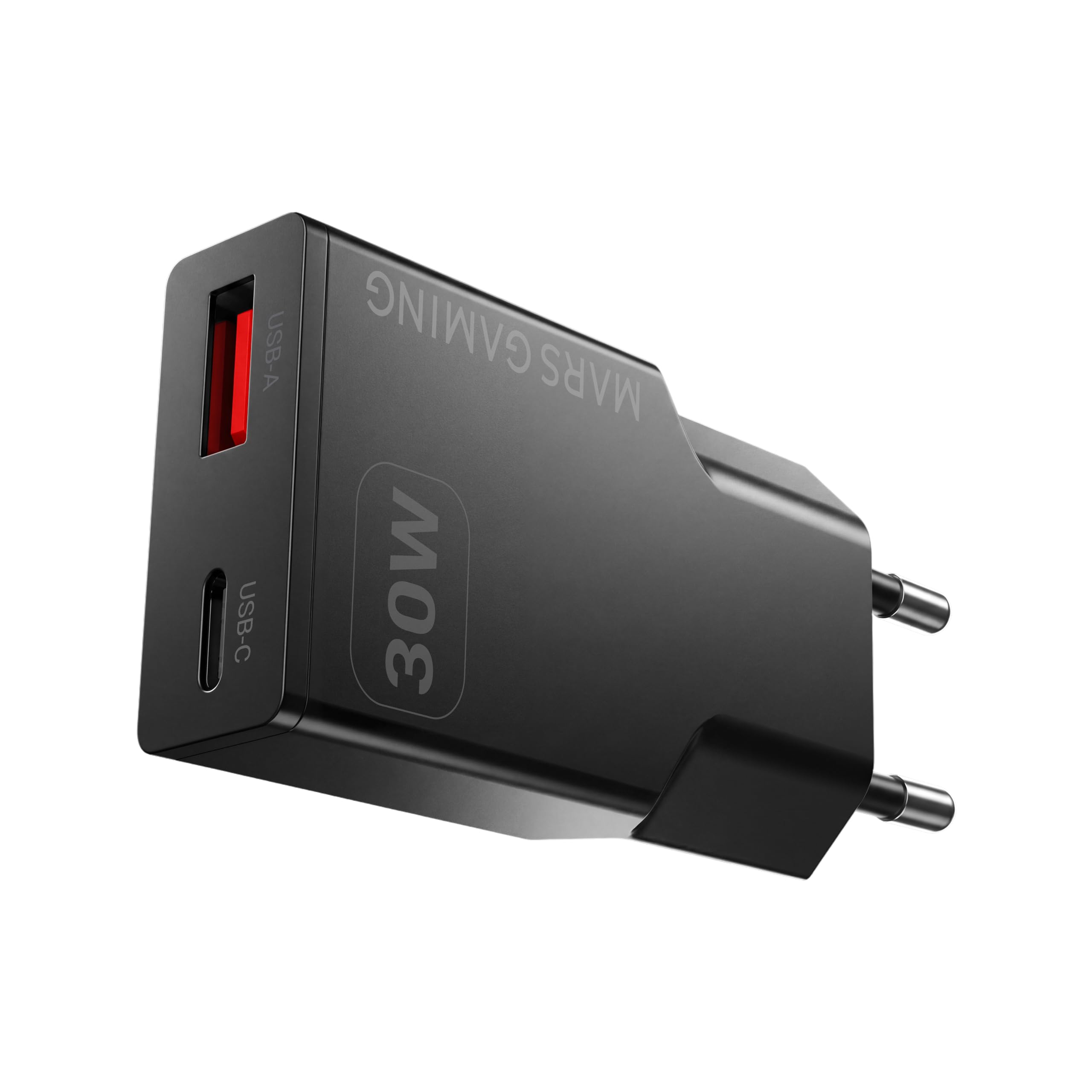 Mars Gaming MD-GAN30, Ładowarka USB 30W, Szybkie ładowanie PD 3.0 i QC 3.0, Technologia GaN, Ultrakompaktowy i Lekki Format, 9 Zabezpieczeń, Port USB-C i USB-A, Wtyczka Europejska Typu C, Czarny