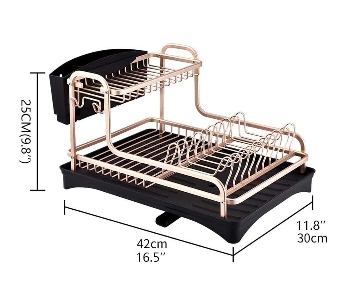 Ociekacz Naczyń Aluminiowy Stojak Na Naczynia Organizer Do Kuchni Przechowywanie Ociekaczem Półka Suszenia Organizacja Kuchni(2 Tier)