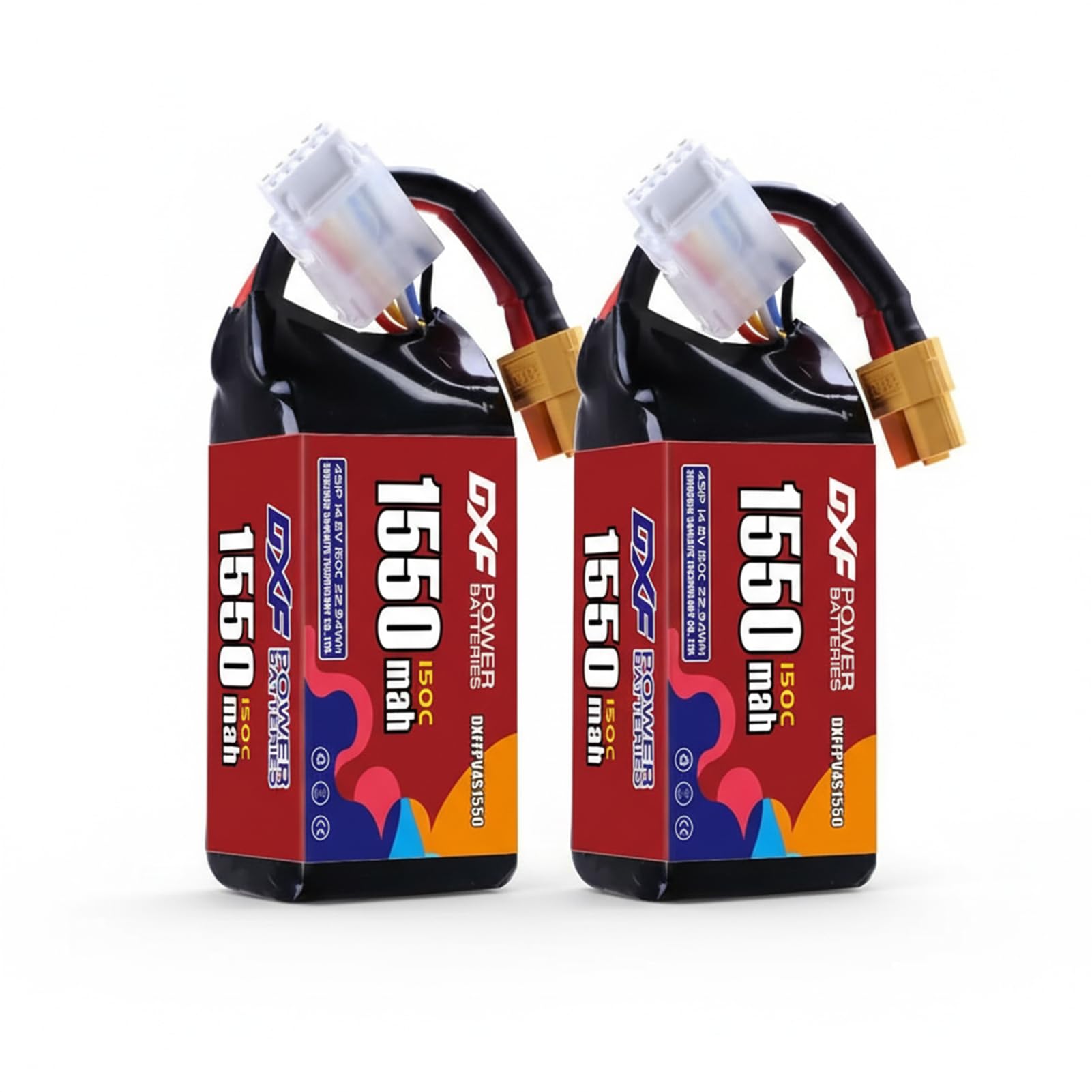 DXF 2Pack 1550mAh 14.8V 150C 4S LiPo Battery XT60 Plug, High Discharge RC Battery for FPV Racing Drone Quadcopter Helicopter Airplane Boat Car Truck Racing Models