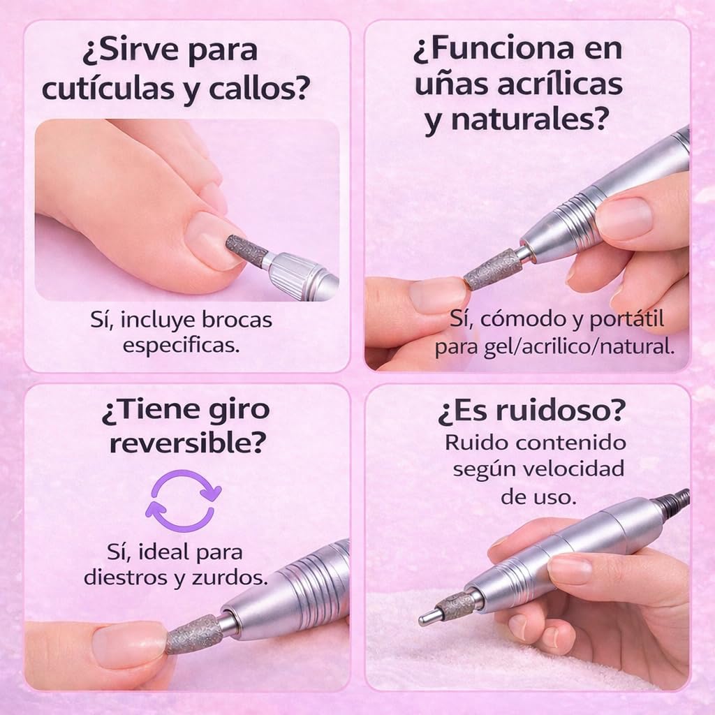 Torno de Uñas Recargable USB-C con Pantalla Digital, 7 Brocas y Bandas