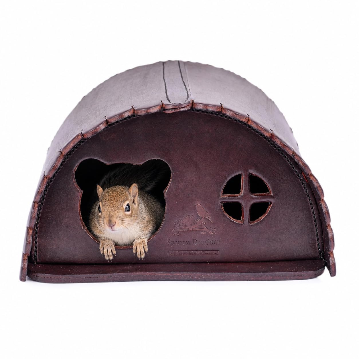 sparrow daughter Leather Squirrel House for Outdoors, Garden, Backyard, Small Animals Habitat for Chinchilla,Mice, Suger Glider,Mice Squirrel with Poles, Squirrel Nest & Box, Chestnut