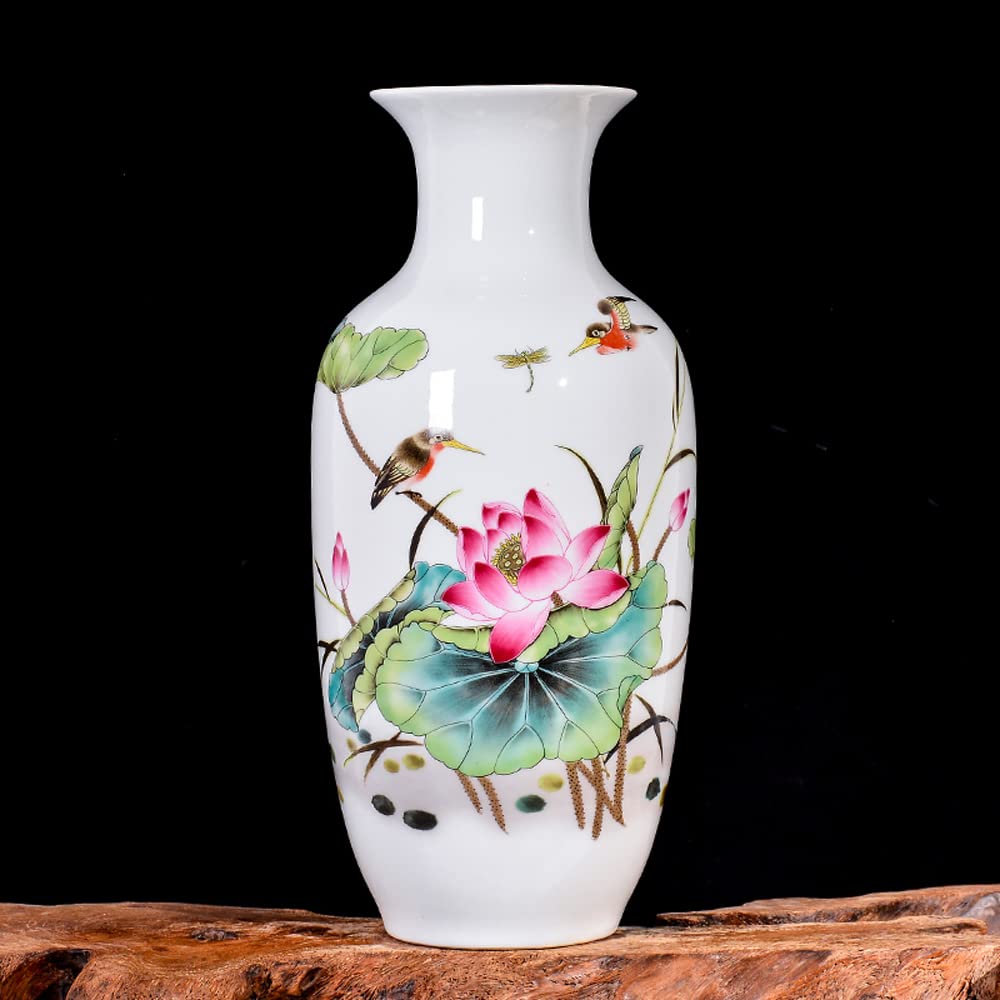 asdchZen Chinoiserie Jingdezhen Porcelain Vase Pastel Landscape Flower Arrangement Dry Flower Living Room Decoration Tv Cabinet Wine Cabinet Porch Decoration With Base,N
