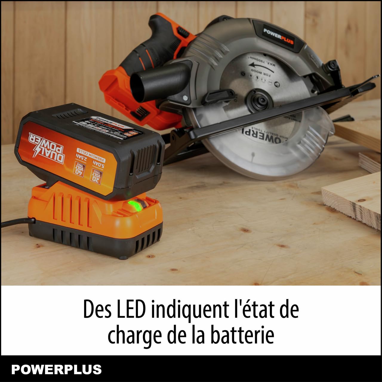 POWERPLUS - Juego de batería y cargador de doble potencia POWDP90640-2x20V, 5.0Ah, 2.5Ah batería - para herramientas de 20 V y 40V - Cargador de 2 A - para baterías de 20 V y 2 x 20 V - Para