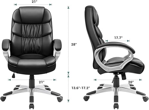 Miniatura 3 de GUNJI Silla de oficina de piel sintética con respaldo alto, silla ejecutiva ergonómica para computadora, silla de escritorio moderna ajustable para