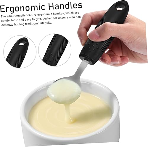 Miniatura 8 de LIFKOME Utensilios adaptables para ancianos, cucharas y tenedores con mango ponderado para temblores, vajilla antideslizante para personas mayores