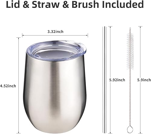 Miniatura 4 de FristChoice Vaso de vino aislado de 12 onzas con tapa y pajita, vaso de vino de acero inoxidable sin tallo de doble pared, vaso de vino al vacío a