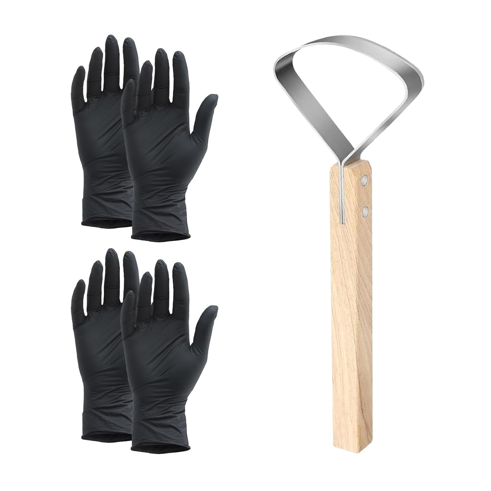 Msioytog Craft Scraper Fleshing Tool with Gloves Wood Handle Leather Fleshing Tool Leather Trimming for Hide Scraper
