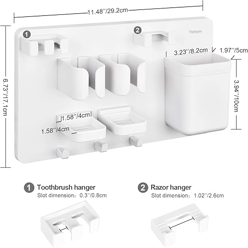 Miniatura 7 de YOHOM Soporte adhesivo para cepillos de dientes eléctrico para ducha, montado en la pared, organizador de cepillo de dientes colgante, estante de