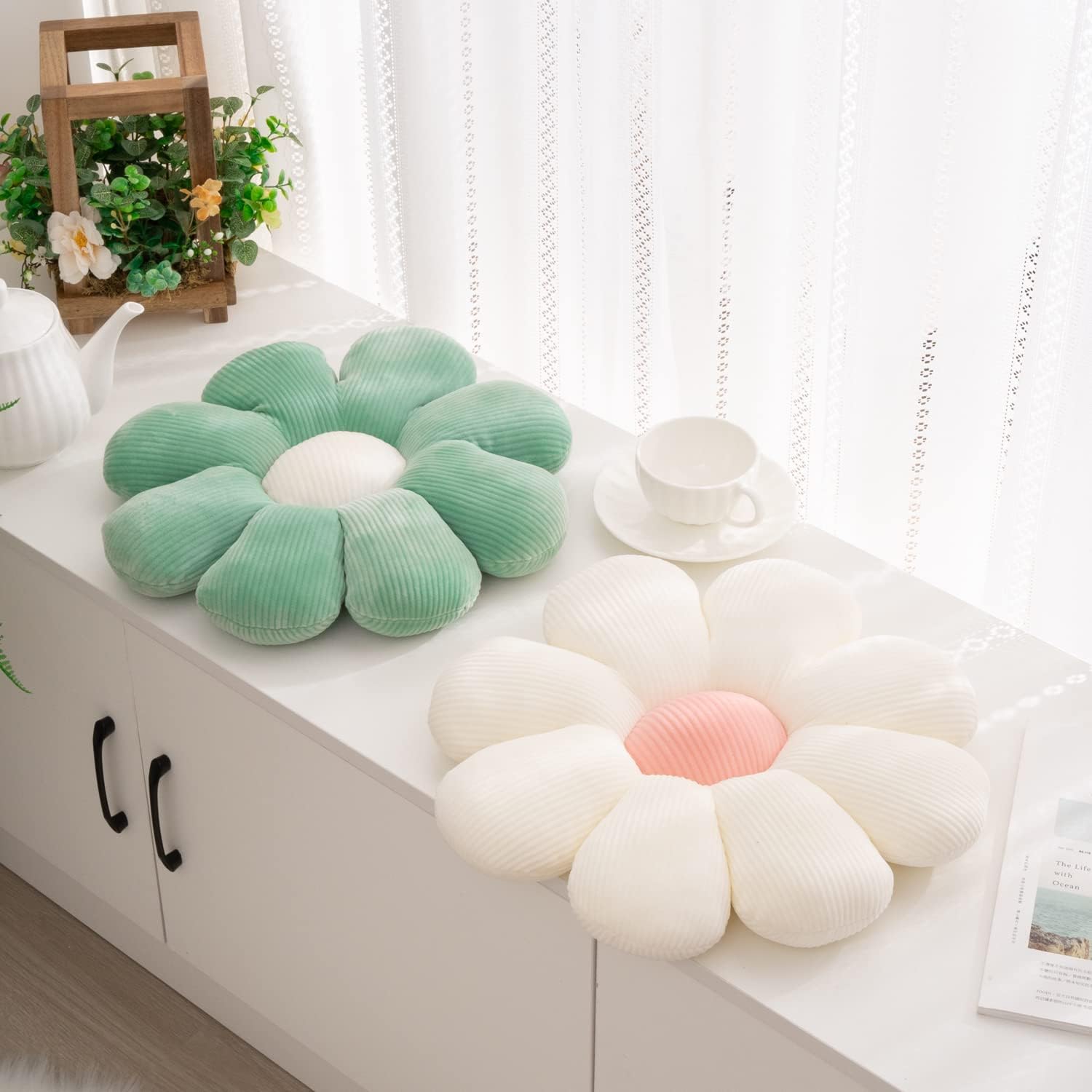 Cuscino Decorativo A Forma Di Fiore - Morbido Peluche, 50 Cm, Blu - Foto 2