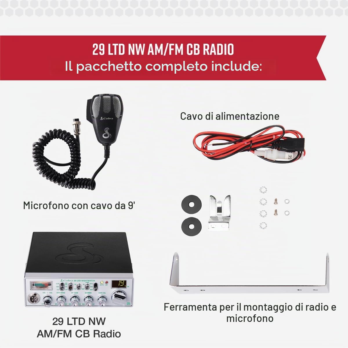 Cobra 29 NW Classic Professional CB Radio – Radio di emergenza facile da usare, utensili da viaggio, canale istantaneo 9/19, Full 40 canali, calibrazione SWR e indicatore di illuminazione notturna,