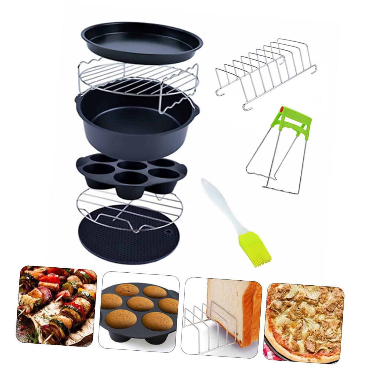 IMIKEYA Kit 9 Pièces Accessoires pour Friteuse à Air Acier Inoxydable Antiadhésif Étanche la Cuisine Maison