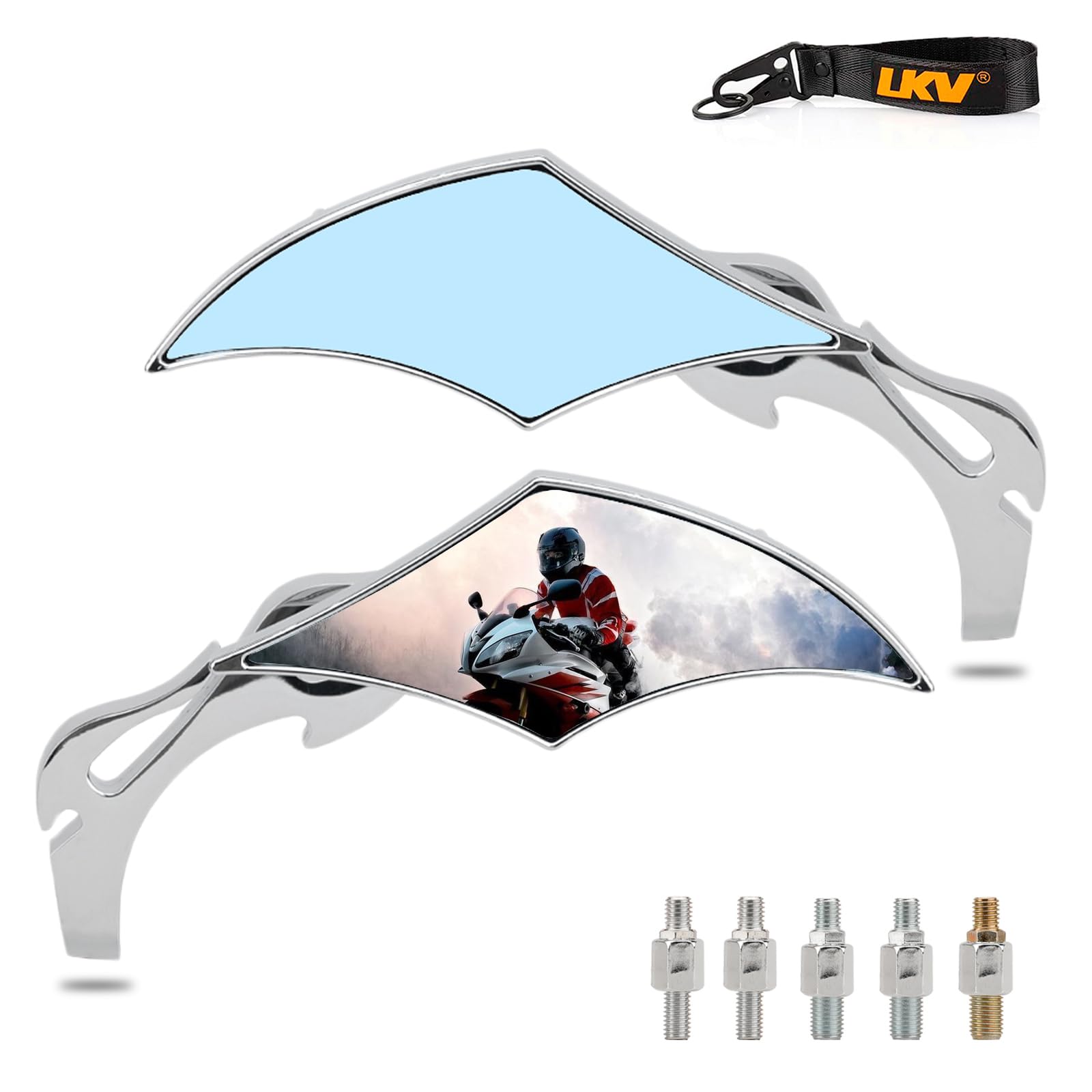 LKV Motorcycle Mirrors - 8MM 10MM Universal Rear View Side Mirrors 360 Degree Adjustable Handlebar for Harley Honda VTX 1300 1800 Shadow 750 Victory