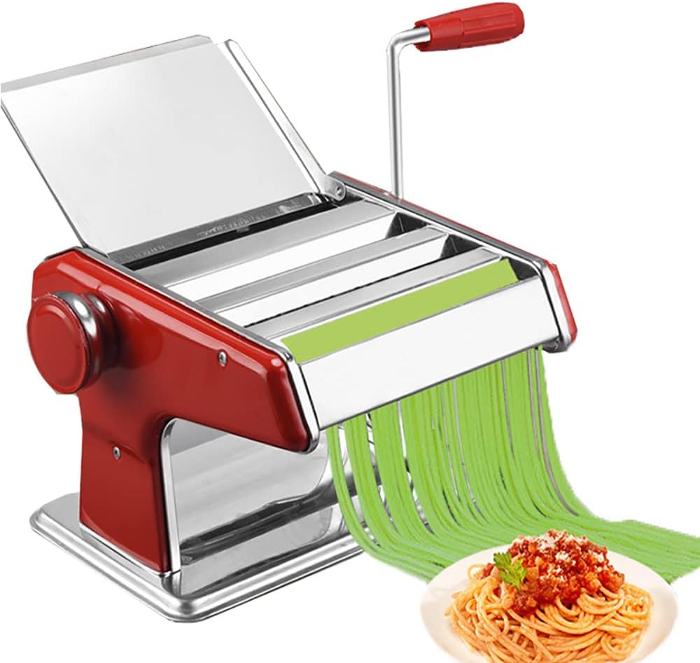 FLaig Pasta Maker Machine, Household Manual Roller Noodle Press Machine, 6 hickness Setting, for Spaghetti/Noodles/Dumpling Skin, Stainless Steel Kitchen Accessories, Friendly for Novices,Silver Noodl
