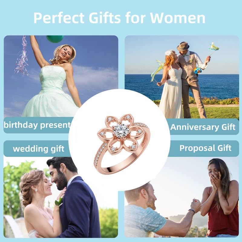 Customized and Personalized Flower-Shape Birthstone Ring Name Engraved 925 Sterling Silver/10K/14K/18K Gold Promise Anniversary Engraved Ring For Women