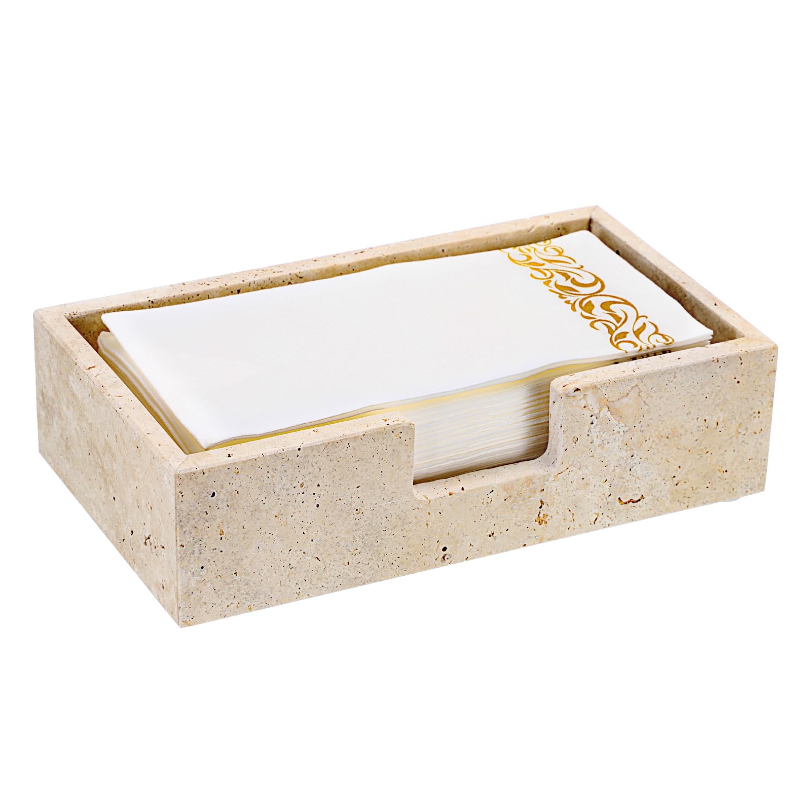 Sumnacon Guest Towel Holder for Bathroom, 9.9" x 5.6", Natural Travertine Guest Towel Napkin Holder Rectangle Paper Hand Towel Tray, Flat Dinner