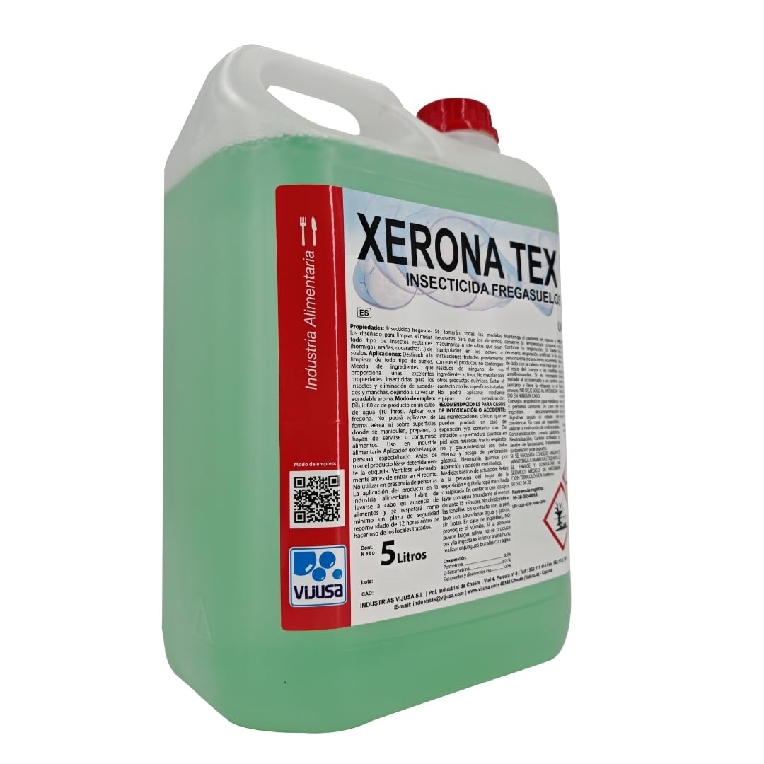 Xerona Tex Friegasuelos Insecticida 5L – Limpia, Elimina y Repele Hormigas, Cucarachas y Arañas. Efecto Residual. Apto Industria Alimentaria (3)