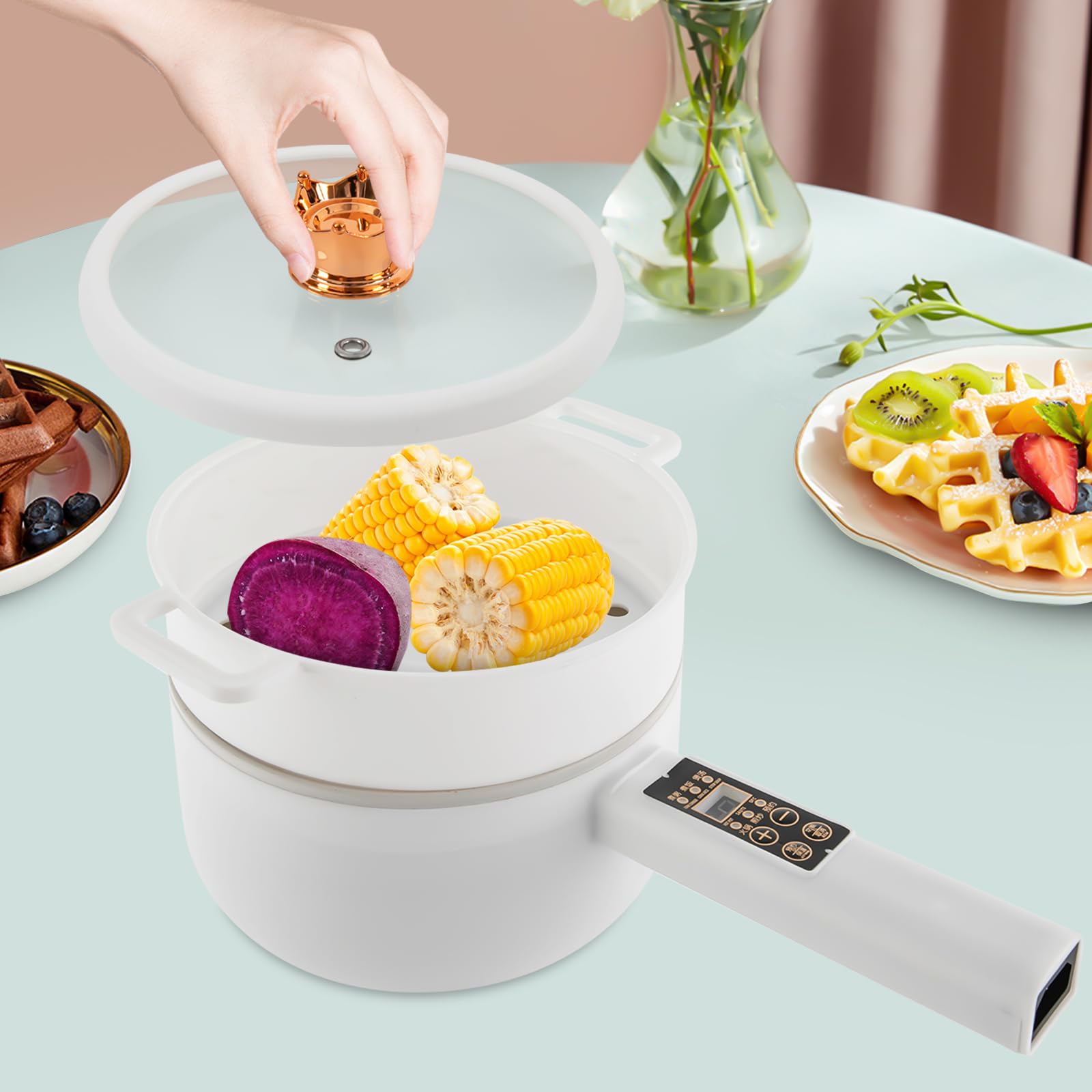 Hot Pot, padella elettrica da 1,6 l, 701 W, con ammortizzatori e rivestimento antiaderente, pentola elettrica per cucina, dormitorio, camper, viaggi, appartamento
