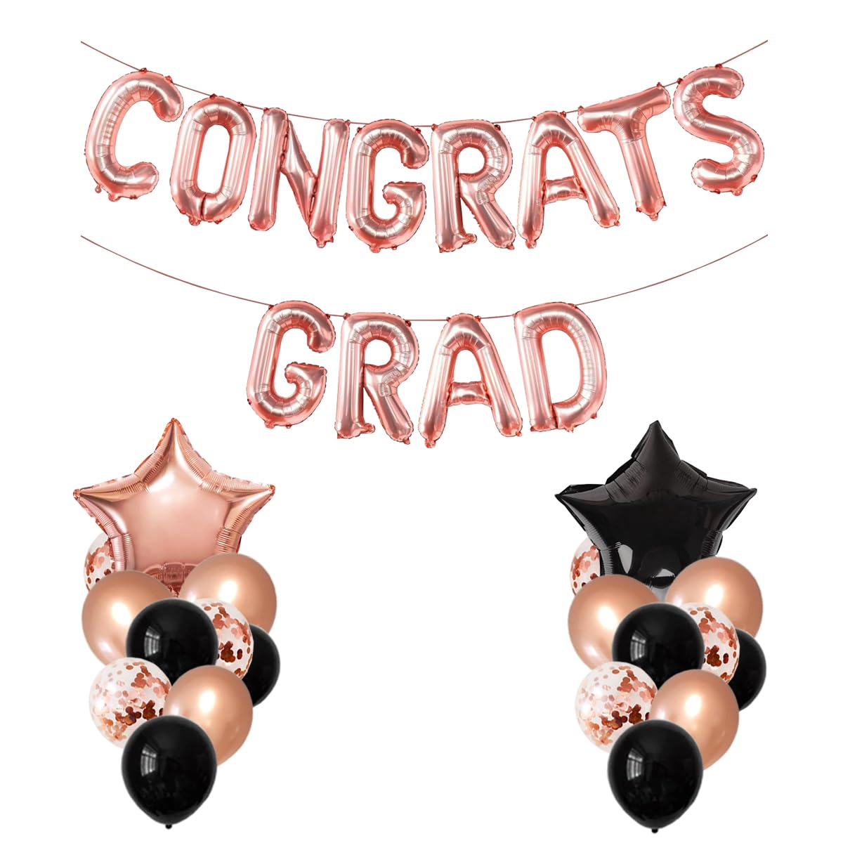 Photo 1 of 2026 Graduation Decorations Balloons, Congrats Grad Sign Banner Rose Gold, Black Rose Gold Star Foil Balloons and Latex Confetti Balloon for Graduation Class of 2026 Party Decorations