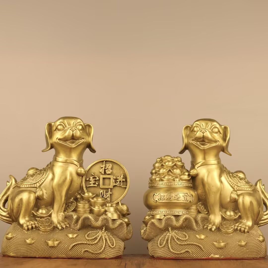 Dytartzx Pure Copper Fortune Dog Statue, Feng Shui Lucky Dog Figurine for Wealth & Prosperity, Handcrafted Copper Dog Sculpture for Home Office Entryway Decor, Good Luck