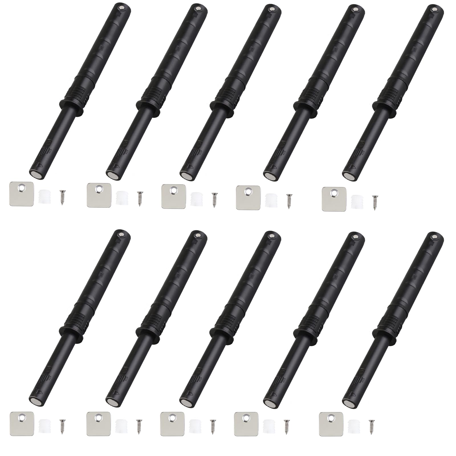 10 Pack Push to Open Door Catches, Push Door Closer Catches Latches Release, Magnetic Invisible Door Opener Press Device Hidden Rebound Cabinet Door Concealed Pull Free Handle, Long 107mm, Black