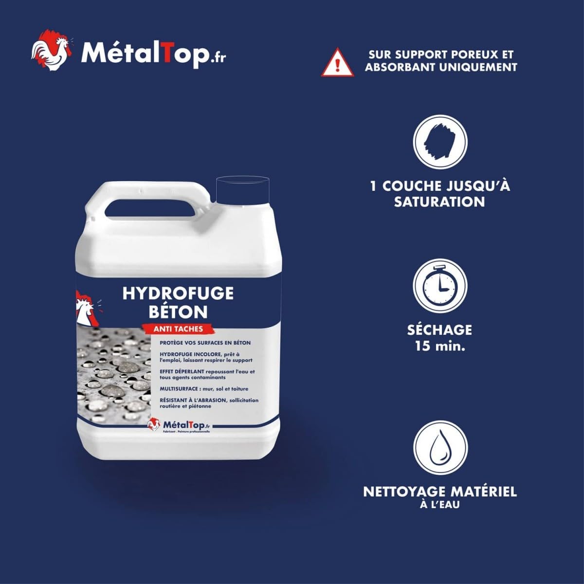 Métaltop - Hydrofuge Beton - 1 L - Pour une protection anti-humidité pour dalle, mur, terrasse et fondation