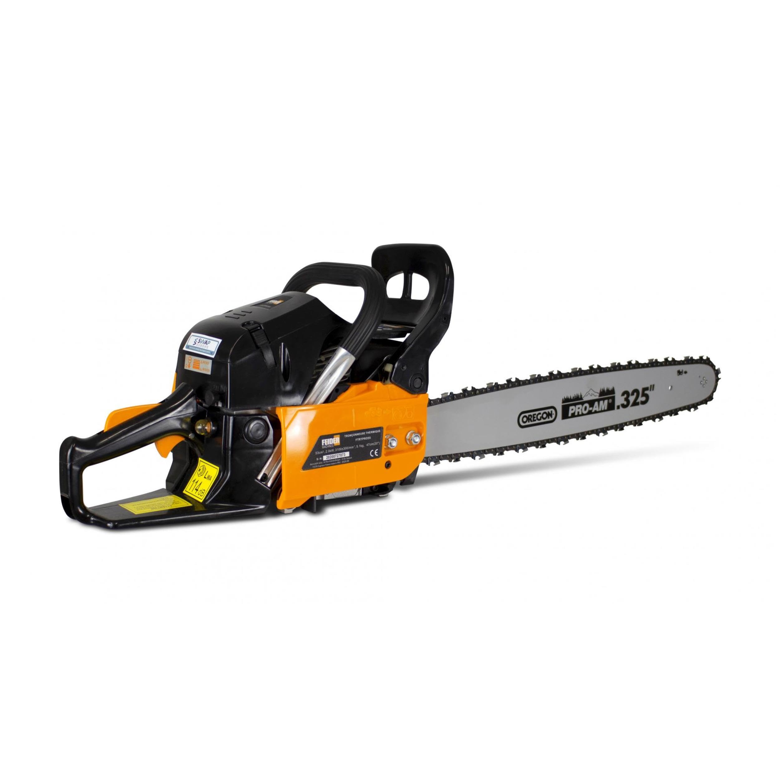 FEIDER Motosierra térmica 53 cm³ 51 cm - Guía y cadena Oregon, arranque manual, Easy Start, Carburador Walbro, Vela NGK, freno cadena, sistema antivibración, FTRTPRO55