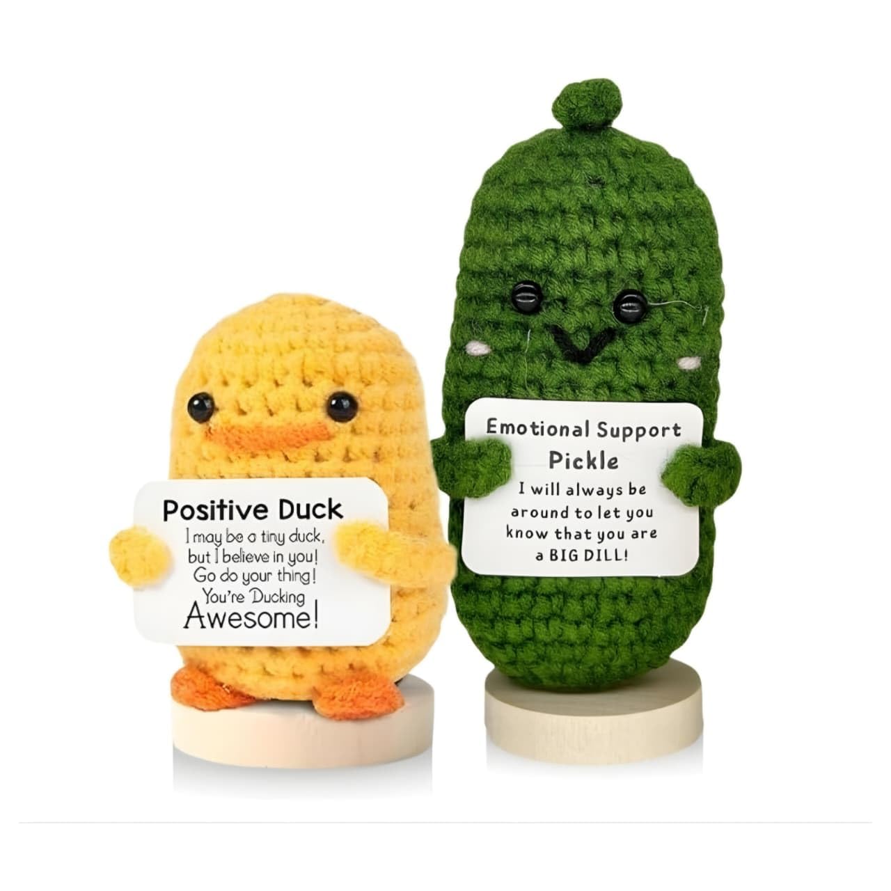 SHOPNROCK Emotional Support Pickle & Duck, Handmade Crochet Plush Set for Positivity & Stress Relief, Cute Desk Decor, Funny Inspirational Gifts for