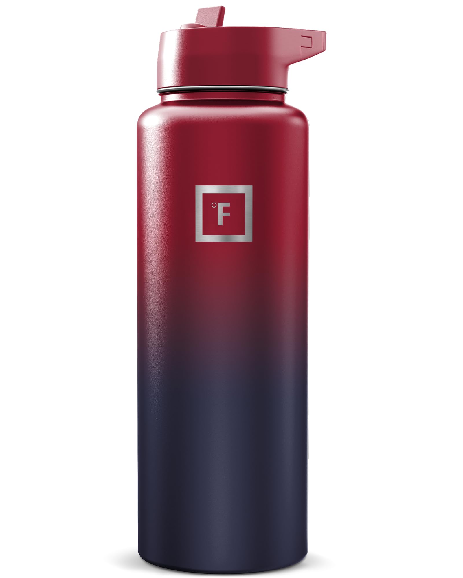 IRON °FLASK Camping & Hiking Hydration Flask with Straw, Wide Mouth Insulated Stainless Steel Sports Water Bottle - Dark Rainbow 40 oz - Straw (1 Lid)