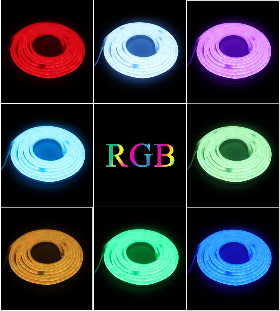 RGB Neon LED Streifen, 10M 220V 5050 Silikon Flexibler Neonstreifen, Multi-Farbwechsel Neon LED Lichtband mit 24 Tasten Fernbedienung und 750W RGB Regler für Schlafzimmer, Schrank, Bar