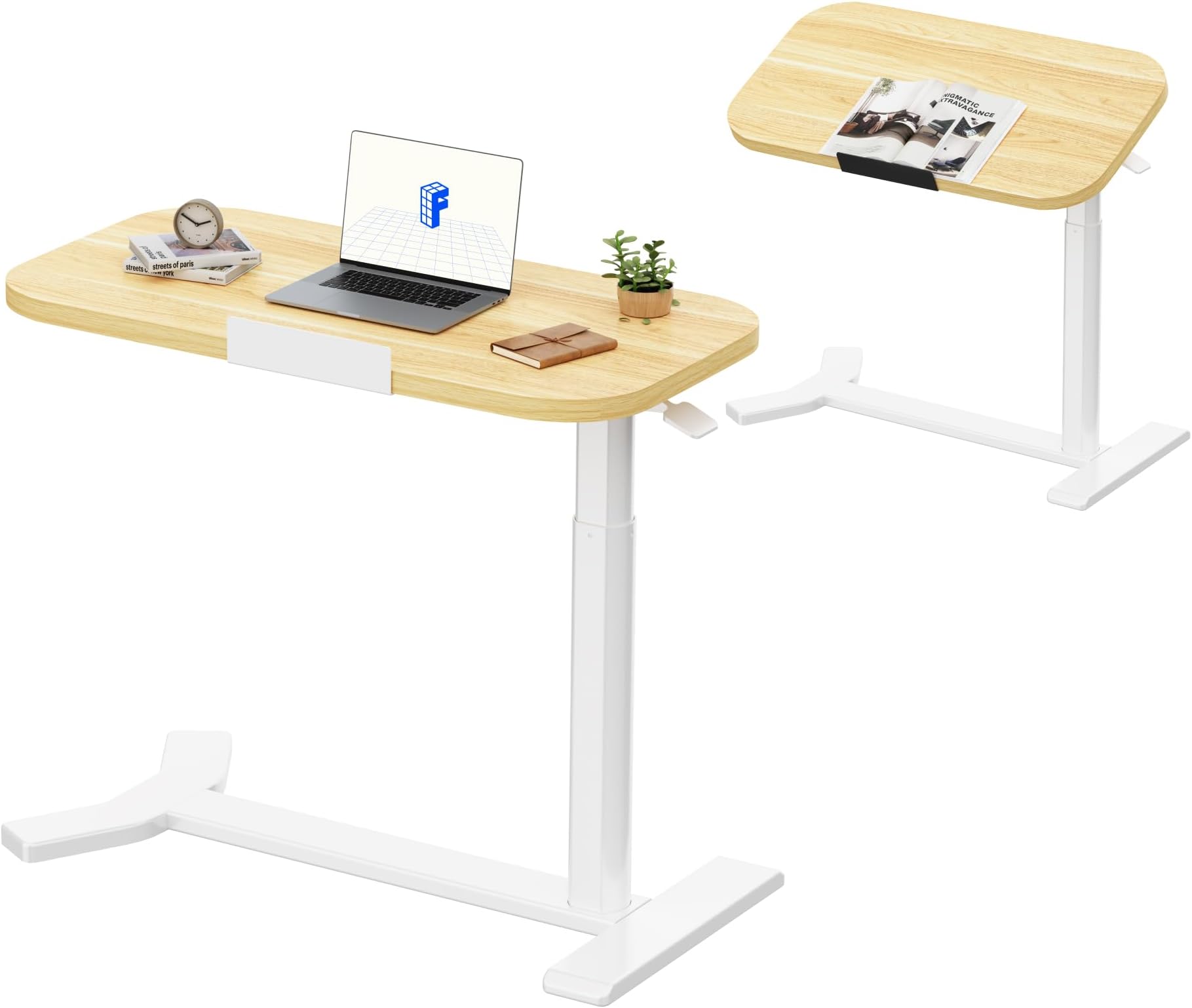 FLEXISPOT Overbed Table with Wheels, Adjustable Height Bedside Table, Rolling Laptop Desk for Bed Sofa, Small Standing Desk 75 x 40 cm, Mobile Computer Cart, H5 Maple