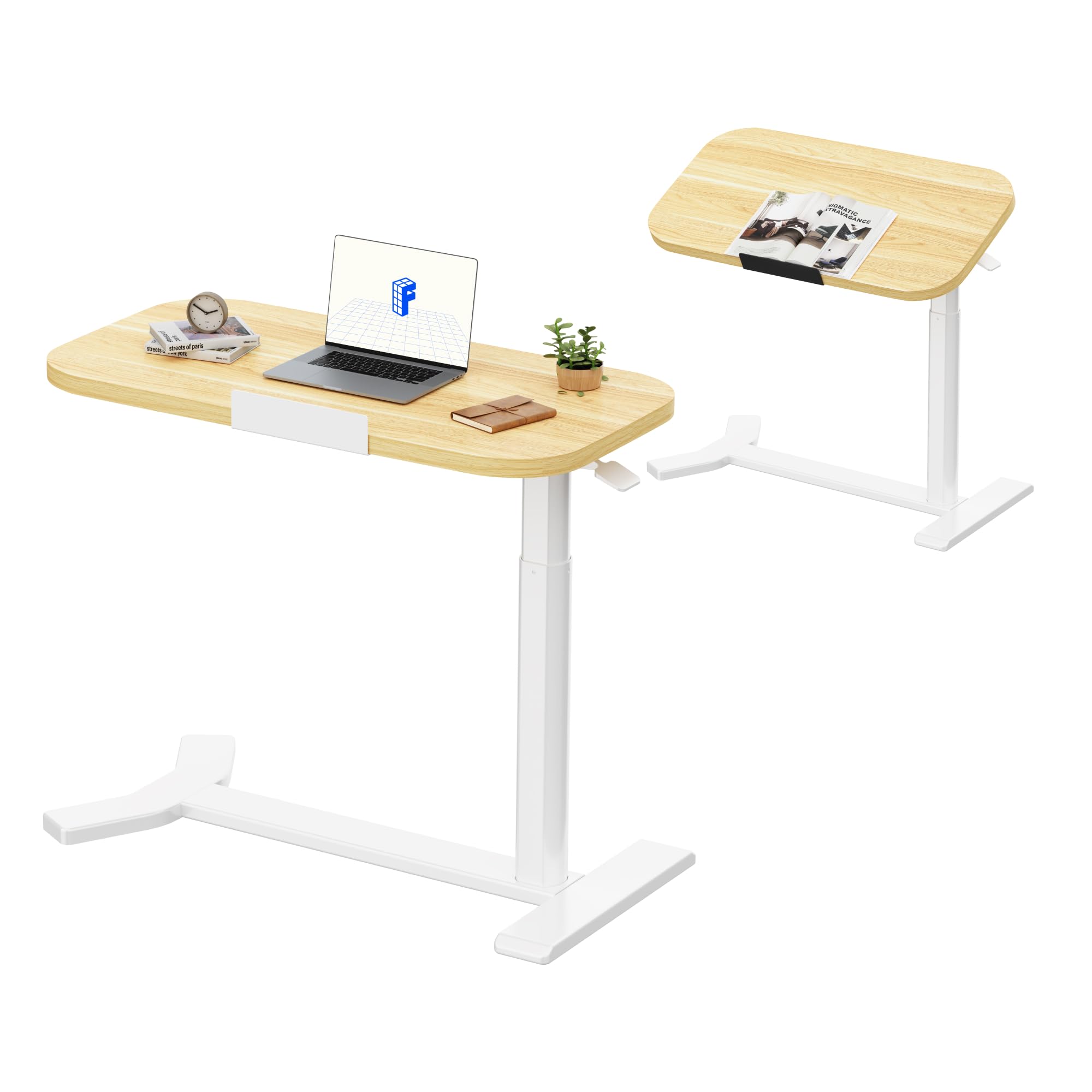 FLEXISPOT Overbed Table with Wheels, Adjustable Height Bedside Table, Rolling Laptop Desk for Bed Sofa, Small Standing Desk 75 x 40 cm, Mobile Computer Cart, H5 Maple — image 1