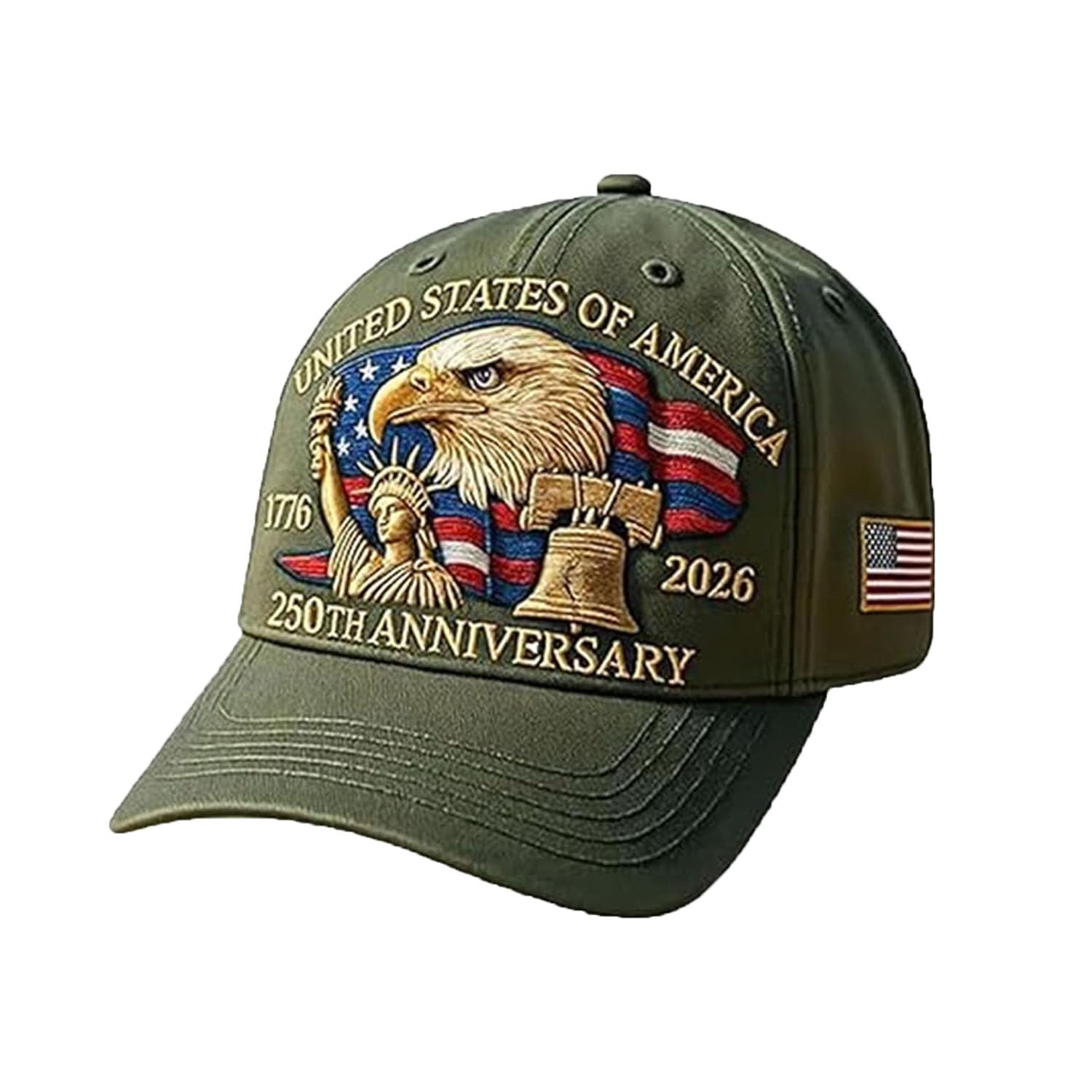 HOLVA 250 Anniversary USA Hat with 2 Pins, United States 250th Celebration Hat, Retro Embroidered Patriotic Baseball Cap (Green)