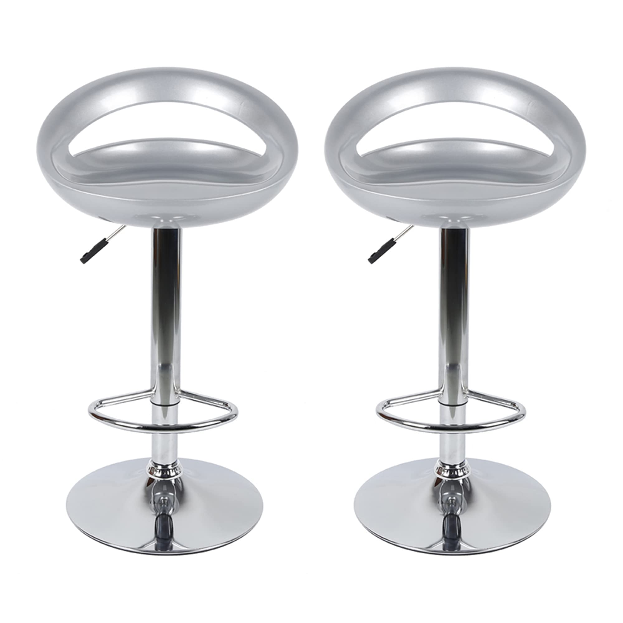 MINGYI Sgabelli da bar Set di 2, sedile in plastica ABS, seggiolone bar con supporto lombare e poggiapiedi, seduta 43×43×26 cm (grigio argento)