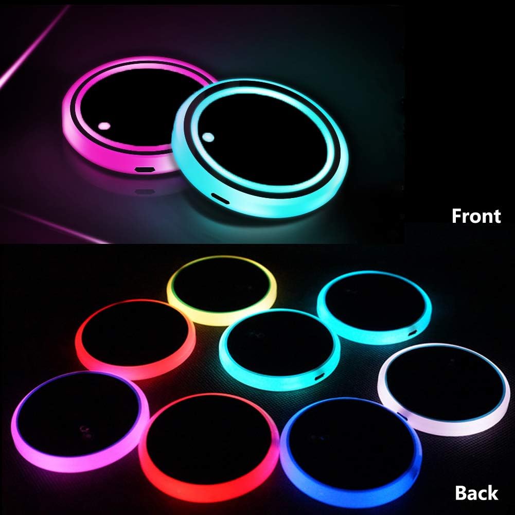 LED Car Cup Holder Lights, 7 Colors Changing USB Charging Coaster Waterproof Cup Pad, LED Interior Atmosphere Lamp Decoration Inside Car Lighting Accessories (2Pcs) (Style 1) - Image 5