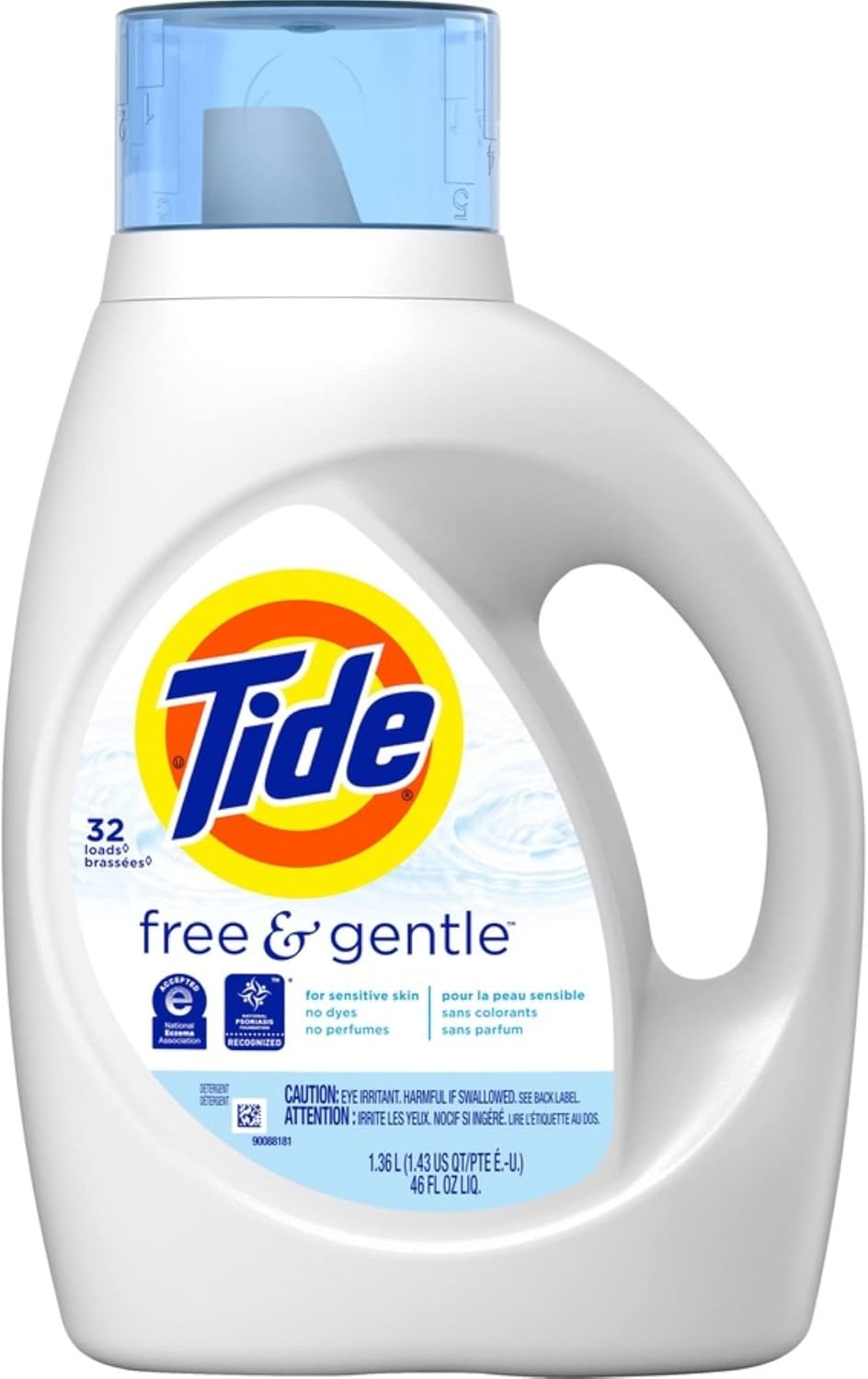 Tide Free And Gentle Laundry Detergent, 32 Loads, 46 Oz Bottle, 6/carton