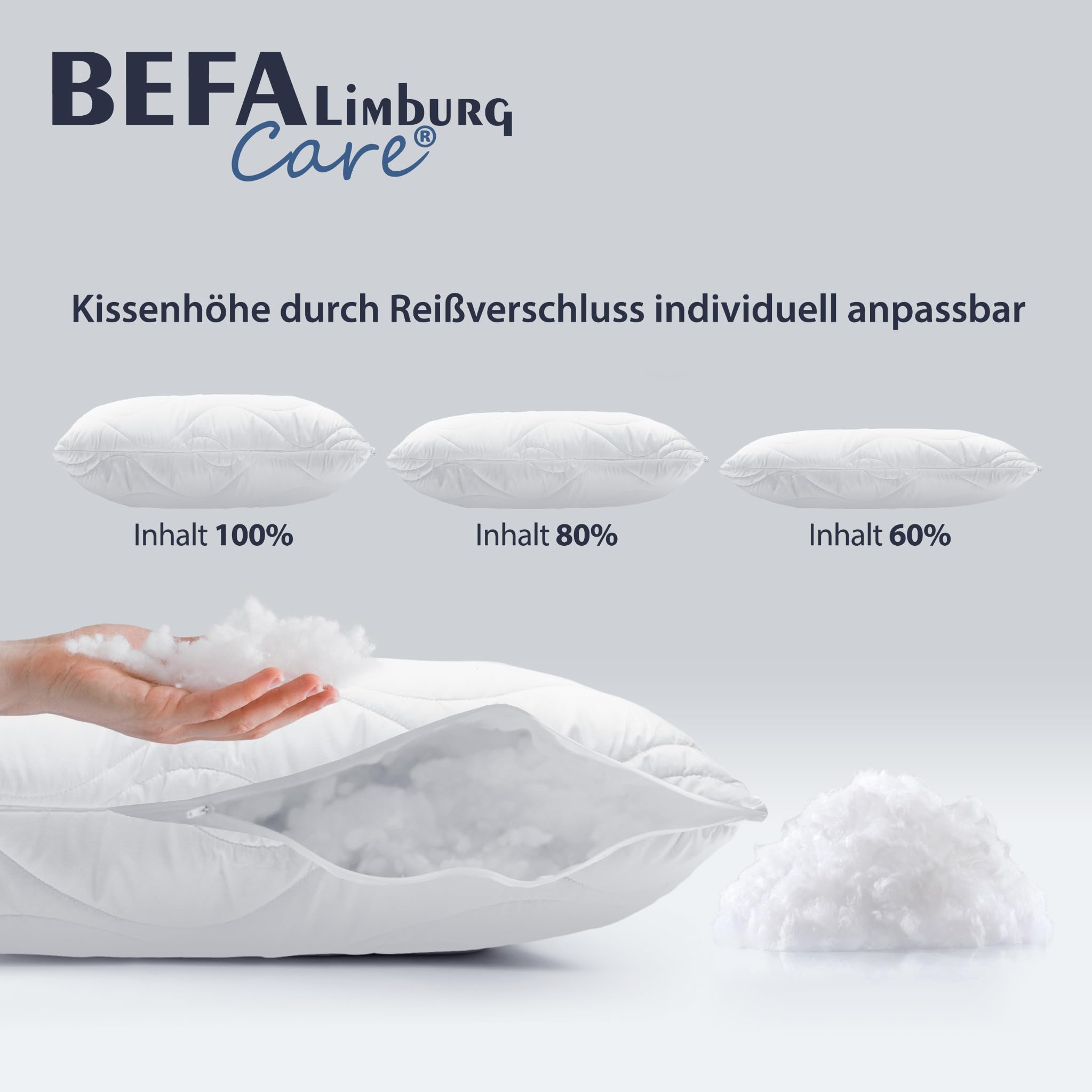 Kopfkissen 80x80 cm (2 Stück) | Mikrofaser mit Aloe Vera | 800g Füllgewicht/Stk | OEKO-TEX Klasse 1 | Made in Germany