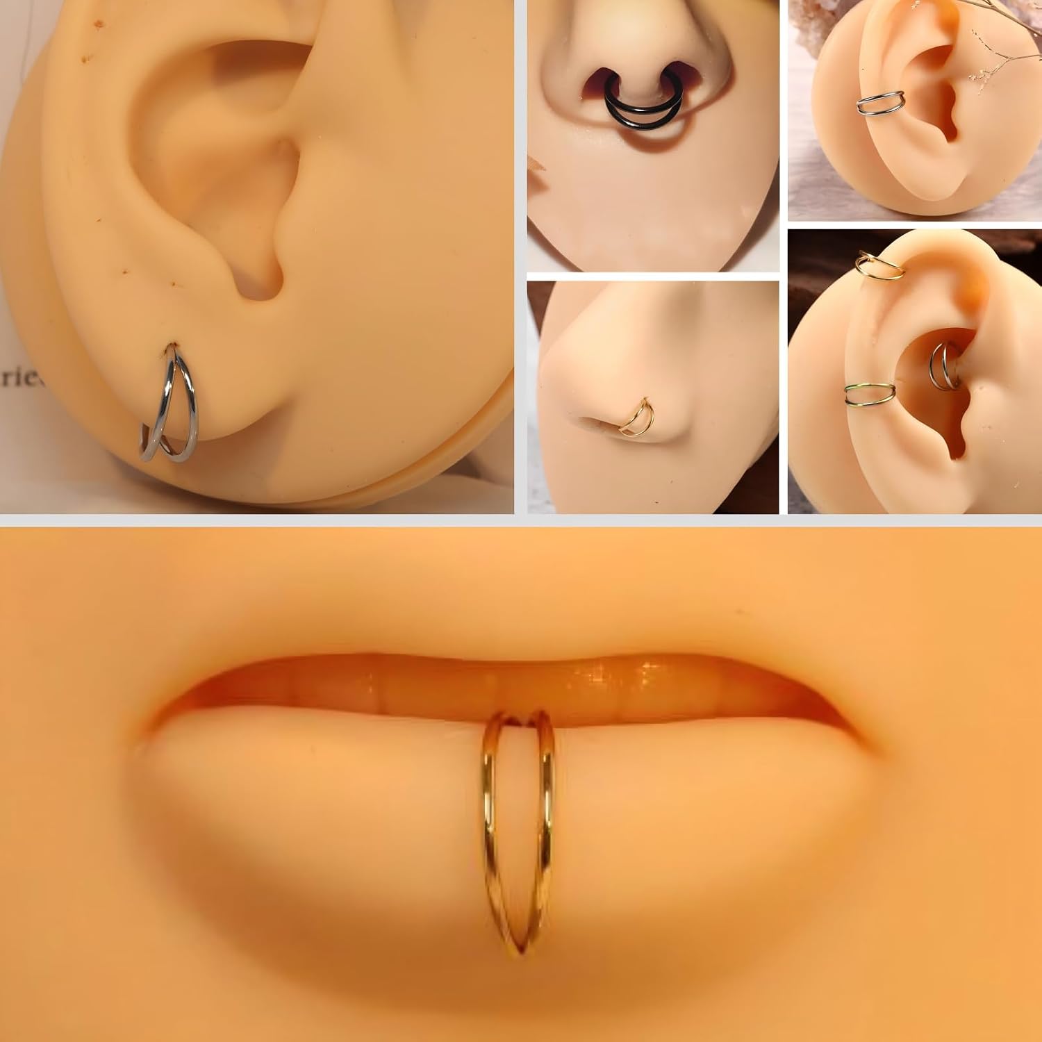 Double Nose Ring Hoop Conch Piercing Jewelry Helix Cartilage Earring image 5