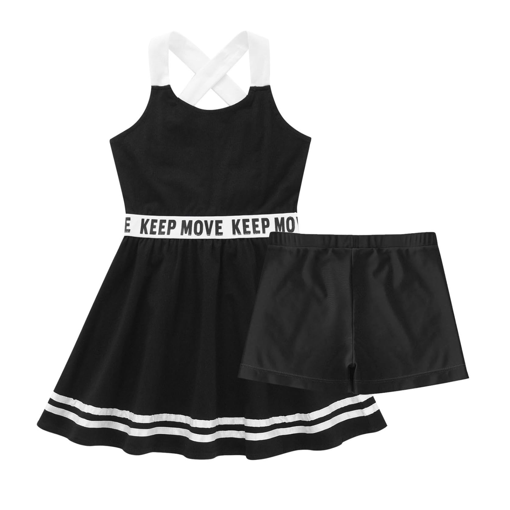Ropa de tenis para niños y niñas, sin mangas, vestido deportivo con líneas A, vestido de verano con pantalones cortos elásticos, fitness, yoga, gimnasio, ropa deportiva