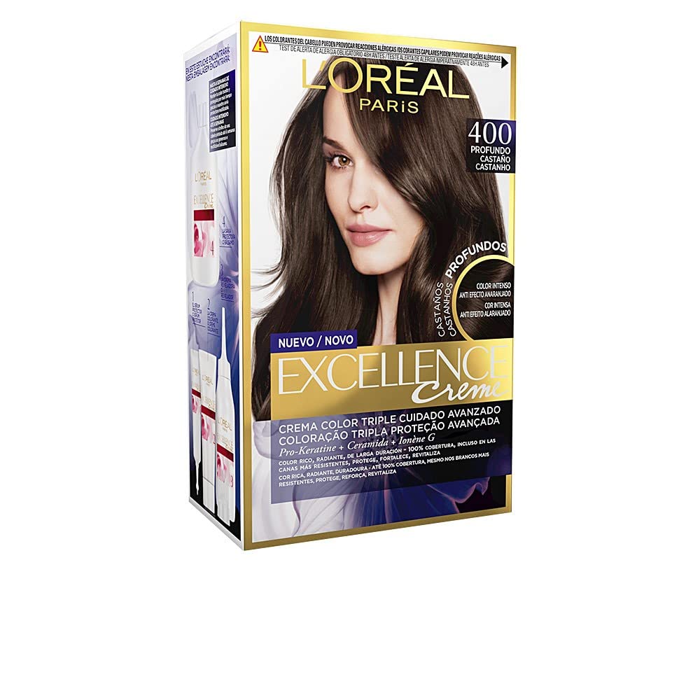 L'Oreal Paris Excellence Tinte Permanente, Tono 400 Castaño Profundo, 1 Unidad (Paquete de 1)