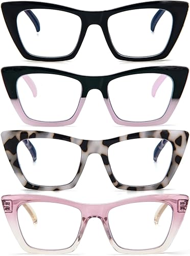 MMOWW Oversized Square Reading Glasses Fashion Cute Blue Light Blocking Computer Readers for Women 3 Pack