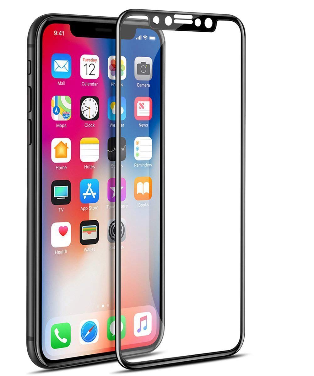 iPhone X Screen Protector [Anti-Scratch] iPhone 10 Tempered Glass 3D Full Coverage Film HD Clear Cover Bubble Free Screen Protector for iPhone X/10 (Black)