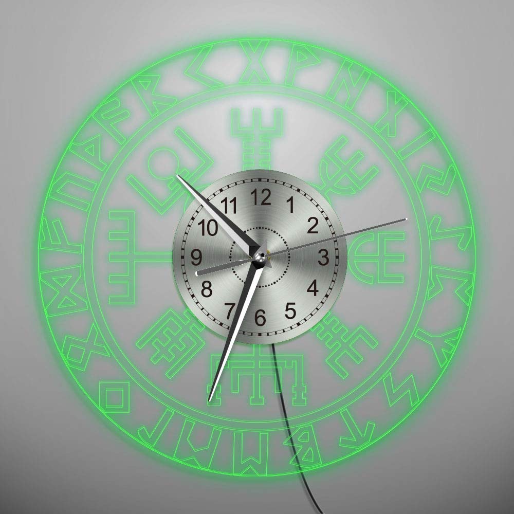 30cm Viking Runes Acrylique LED Edge Allumé Horloge Murale avec LED Lumière Homme Cave Bar Signe Lumineux Norse Rune Compass Horloge Murale Lumineuse 7 Couleurs Changeables Cadeau De Jour Des Enfant
