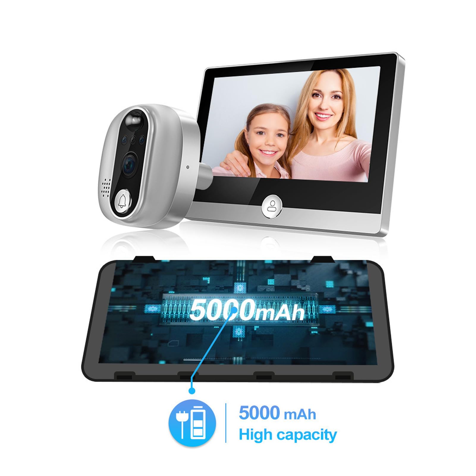 Walfront Visor de Puerta WIFI Cámara de Mirilla Inteligente Detección de Movimiento 1080P LCD en Color de 4,3 Pulgadas Intercomunicador Bidireccional Visión Nocturna Gran Angular