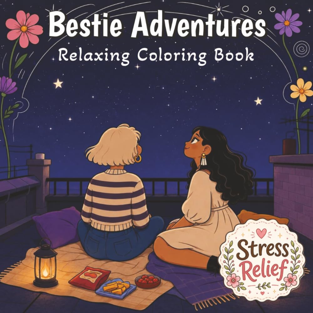 Bestie Adventures: A Relaxing Coloring Book with Sweet friendship moments for stress relief coloring, suitable for Adults & Kids