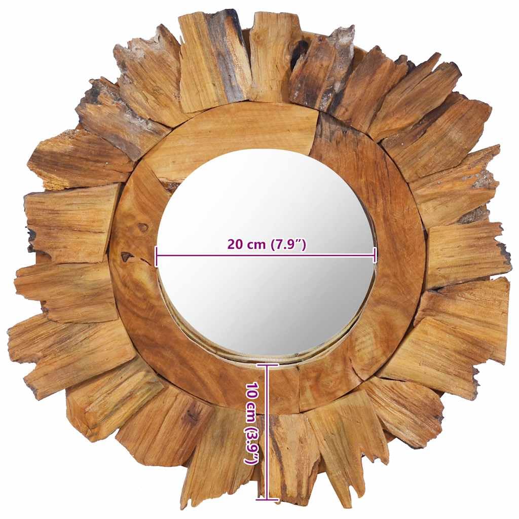 Wandspiegel 40 cm Rund aus Teakholz mit Blütenblatt-Rahmen, handgefertigt, mit Montagehaken für Flur Badezimmer Schlafzimmer, dekorativ und funktional für Schmink Kosmetik Rasur