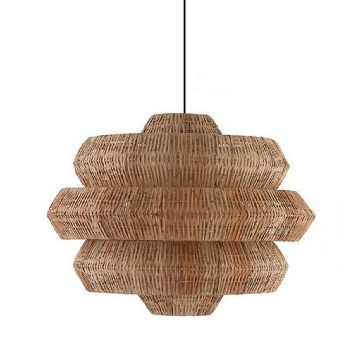NHPJFDC Wabi-Sabi Style Guesthouse Tea Room Hanging Lamp Rattan Lampshade Pendant Light Woven Decorative Chandelier Suitable for Bedroom and Living Room