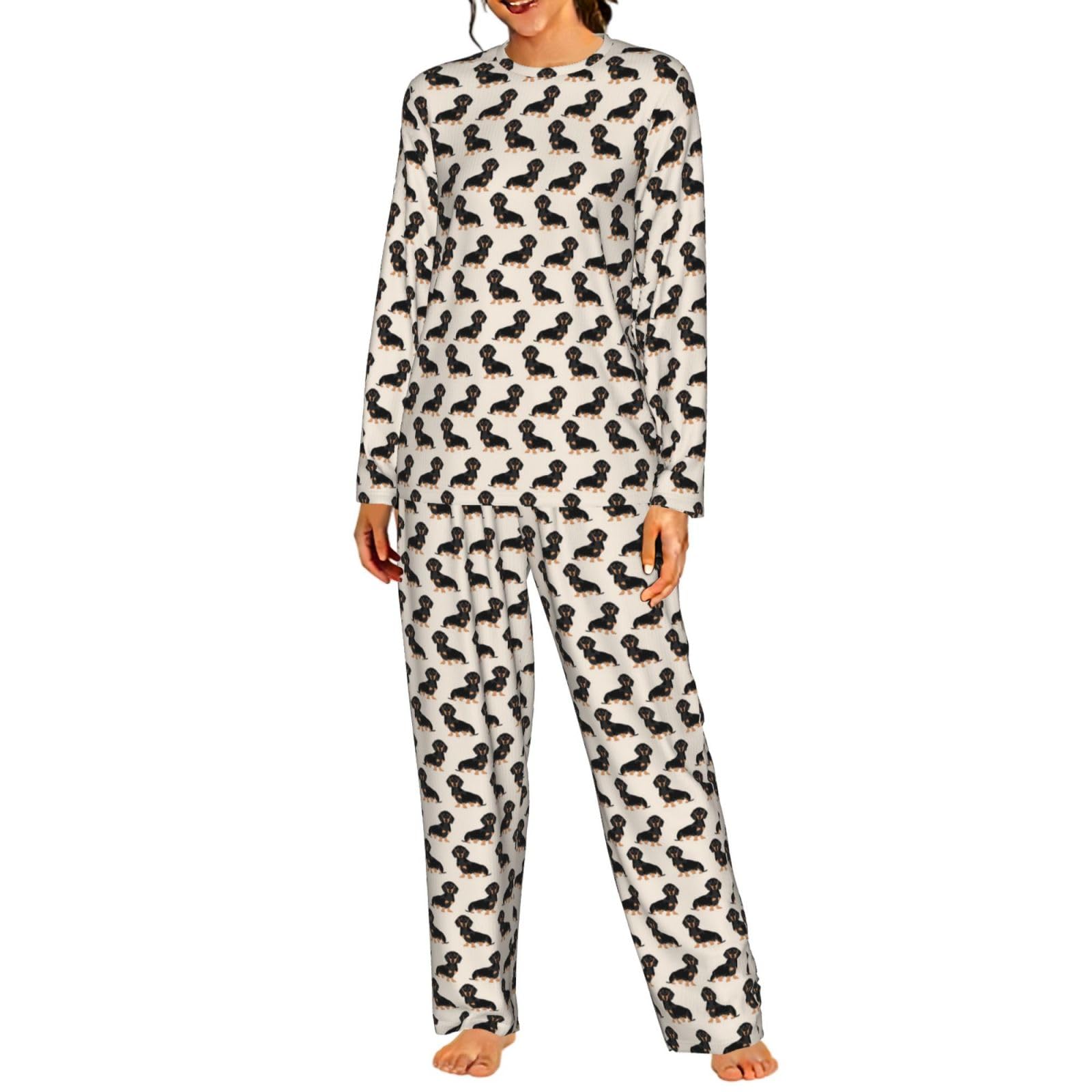 Pigiama da donna a maniche lunghe con stampa cane carino set pigiama morbido elastico coulisse casual Daywear