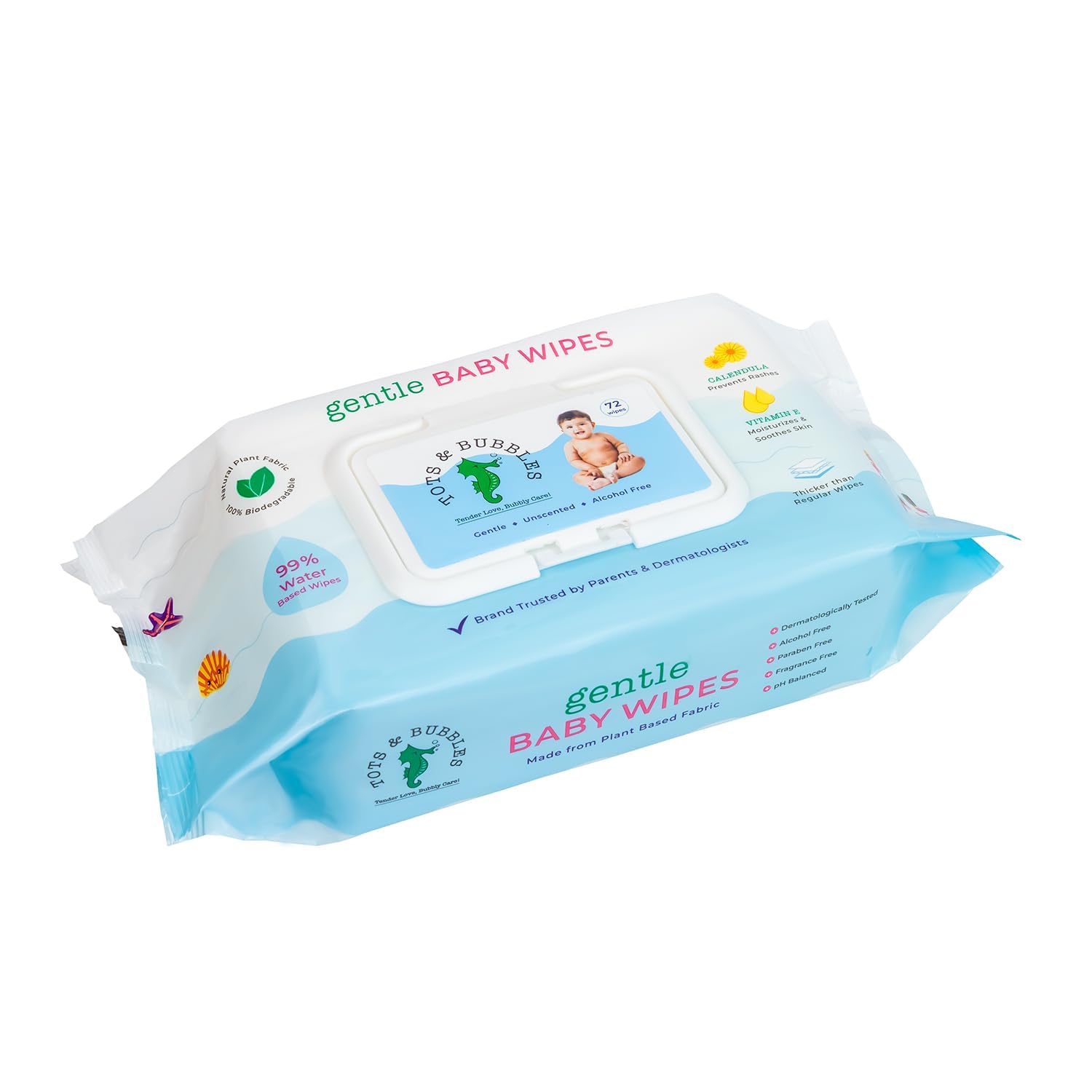 Tots and Bubbles 99% Water Baby Wet Wipes With Lid | Extra Thick & Ultra Moisturizing | Unscented, Natural Plant Fabric, Alcohol-Free, Paraben-Free, Gentle On Sensitive Skin | 72 Pcs-image-26