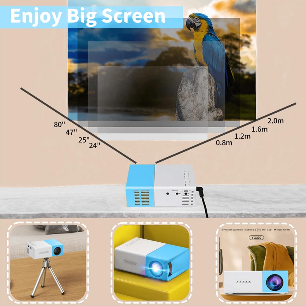 Mini Projecteur, Mini Projecteur Portable 1080P Full HD Supporté, Videoprojecteur avec Télécommande, Compatible avec HDMI/Audio/Smartphone/Tablette/PC/TV Stick/USB/AV (Bleu)